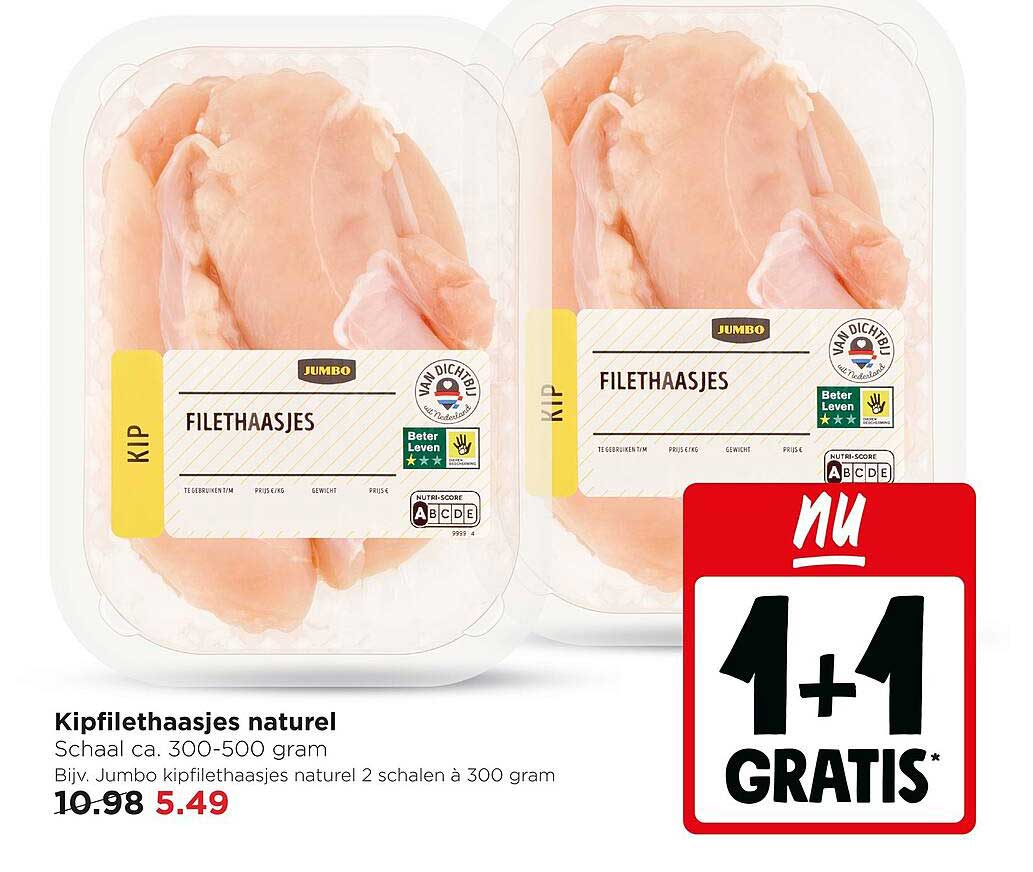 Kipfilethaasjes naturel 1+1 gratis