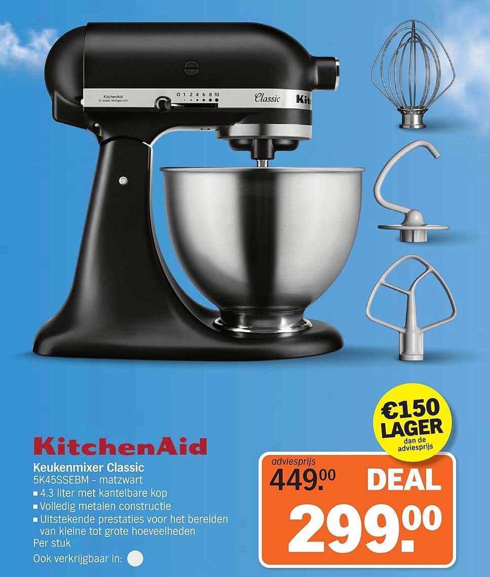 KitchenAid Keukenmixer Classic 5K45SSEBM - matzwart
