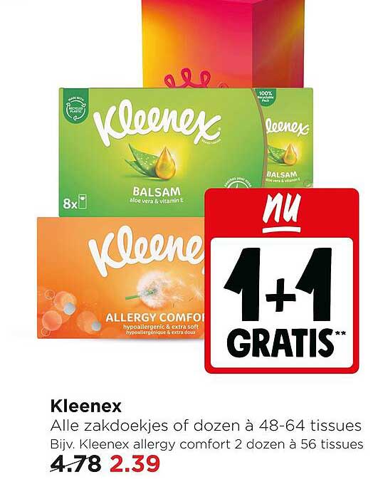 Kleenex Alle zakdoekjes of dozen à 48-64 tissues 1+1 GRATIS