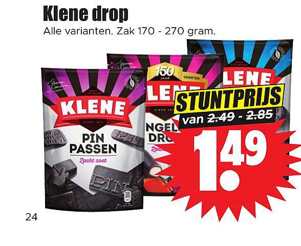 Klene drop Alle varianten. Zak 170 - 270 gram.
