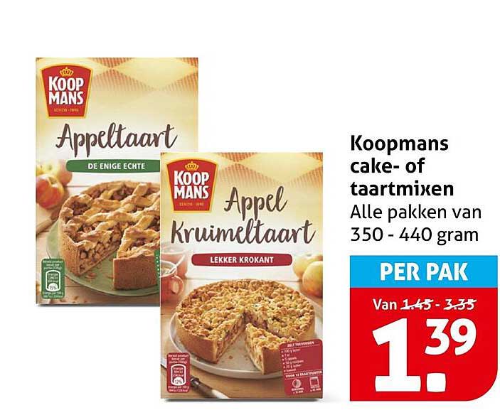 Koopmans cake- of taartmixen Alle pakken van 350 - 440 gram PER PAK