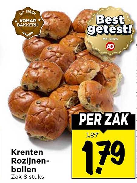 Krenten Rozijnen-bollen Zak 8 stuks