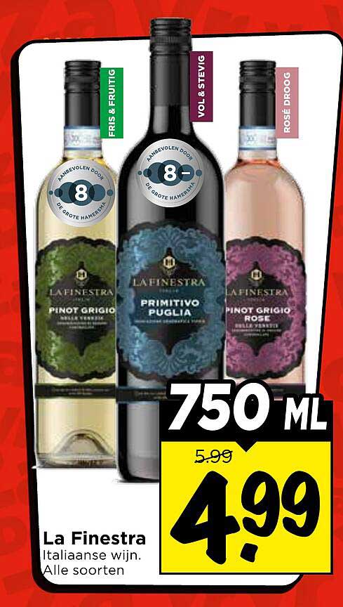 La Finestra Italiaanse wijn, alle soorten 750 ML