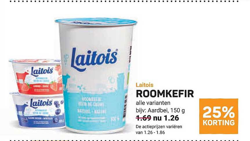 Laitois ROOMKEFIR alle varianten bijv.: Aardbei, 150 g 25% KORTING