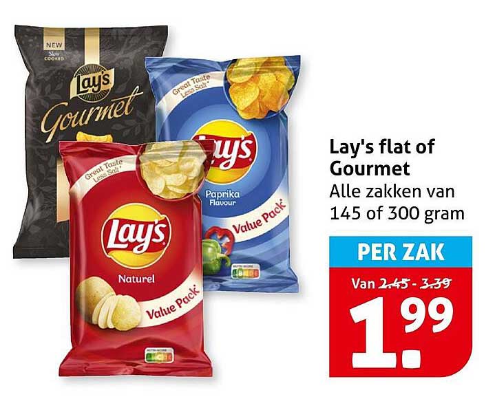 Lay's flat of Gourmet Alle zakken van 145 of 300 gram PER ZAK
