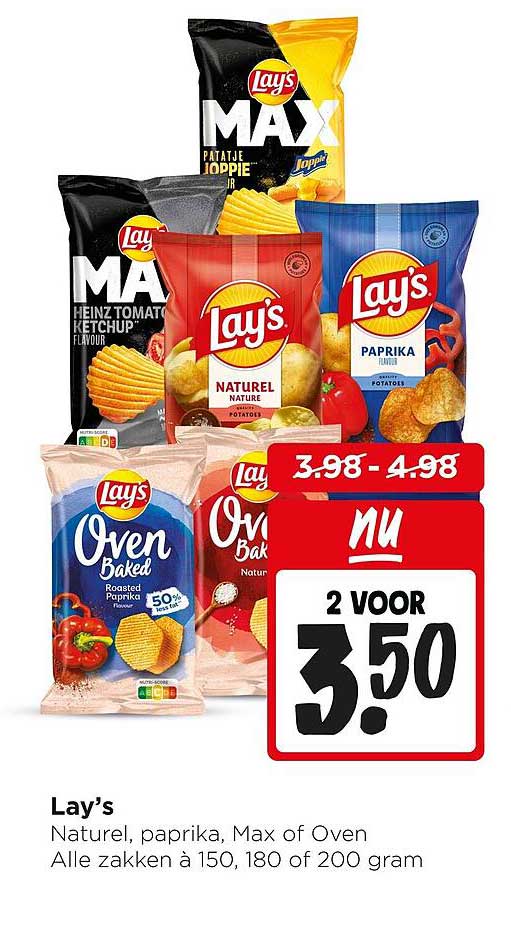 Lay's Naturel, paprika, Max of Oven 2 voor 3.50