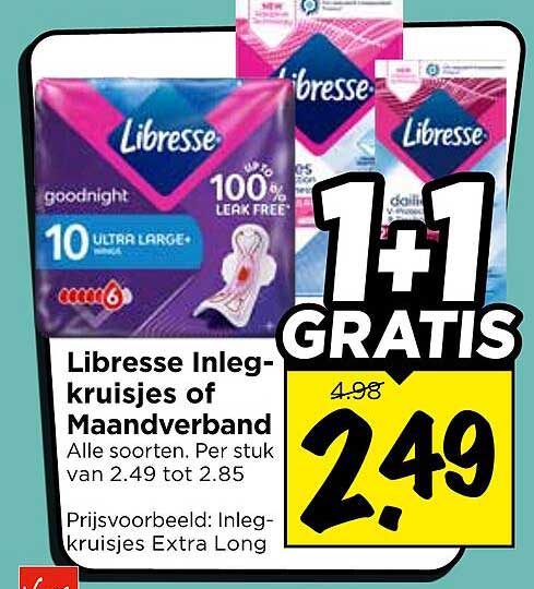 Libresse Inlegkruisjes of Maandverband 1+1 GRATIS