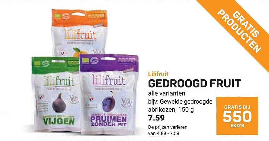 Lilifruit GEDROOGD FRUIT gratis producten