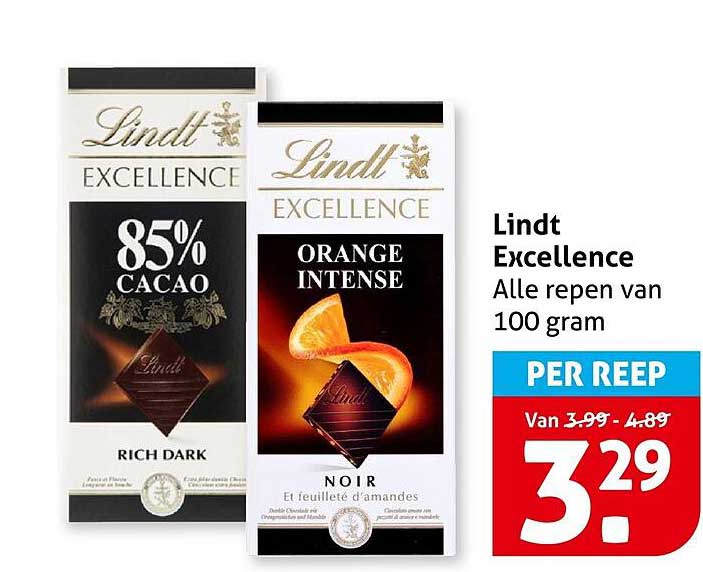 Lindt Excellence Alle repen van 100 gram PER REEP