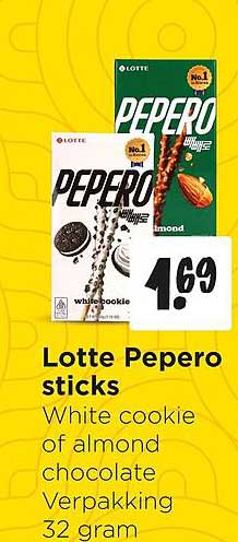 Lotte Pepero sticks White cookie of almond chocolate Verpakking 32 gram