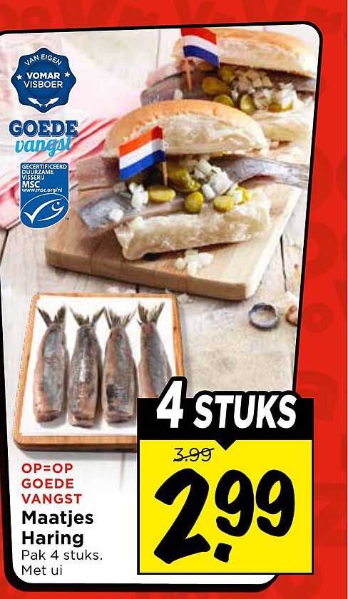 Maatjes Haring Pak 4 stuks. Met ui 4 stuks