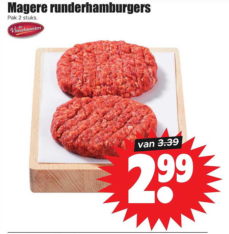 Magere runderhamburgers - Pak 2 stuks.