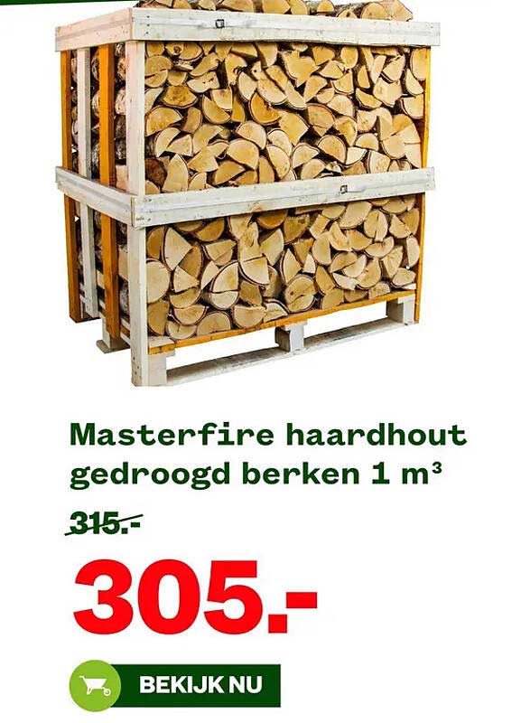 Masterfire haardhout gedroogd berken 1 m³