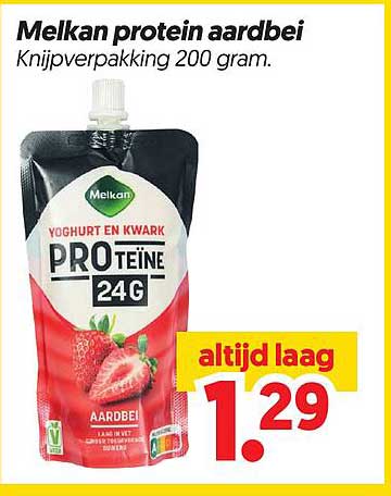 Melkan protein aardbei Knijpverpakking 200 gram.