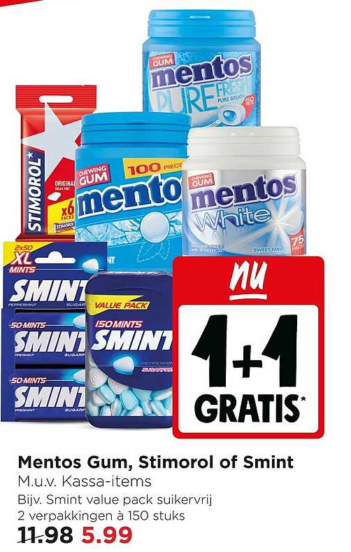 Mentos Gum, Stimorol of Smint 1+1 GRATIS