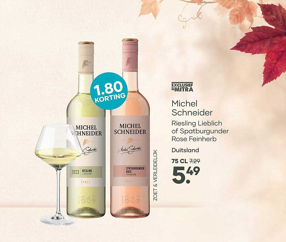 Michel Schneider Riesling Lieblich of Spätburgunder Rosé Feinherb 1.80 korting