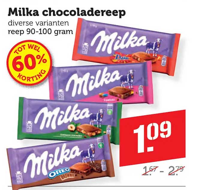 Milka chocoladereep diverse varianten reep 90-100 gram
