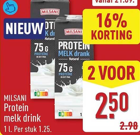 MILSANI Protein melk drink 1 l. 16% KORTING 2 VOOR
