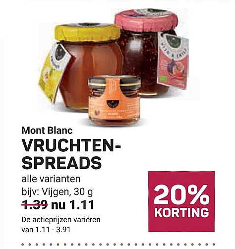 Mont Blanc VRUCHTEN-SPREADS alle varianten bijv. Vijgen, 30 g 20% KORTING