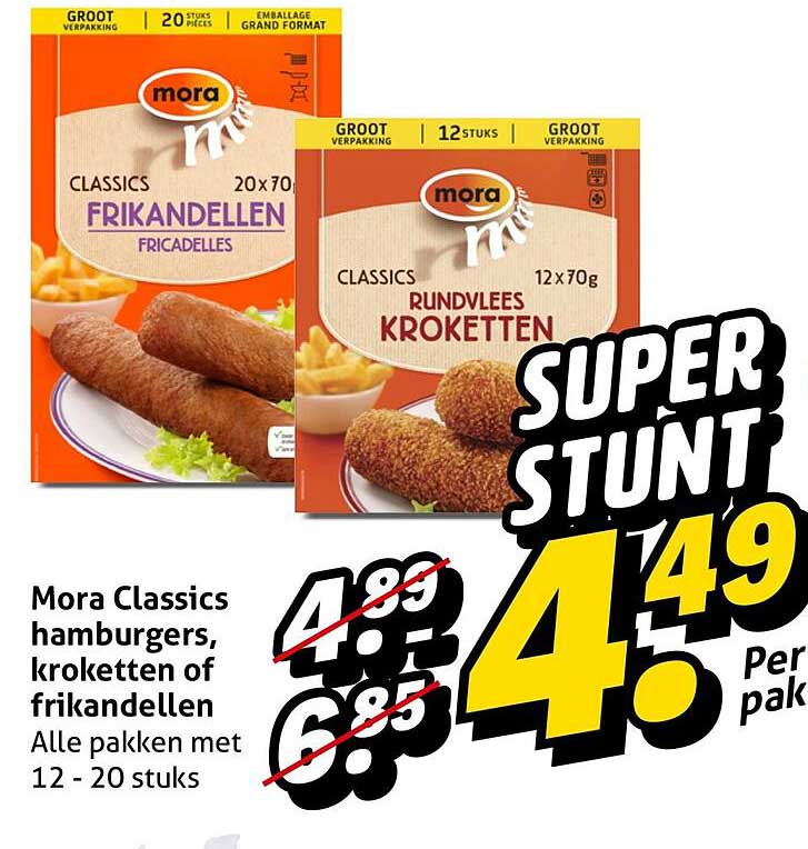 Mora Classics hamburgers, kroketten of frikandellen Alle pakken met 12 - 20 stuks SUPER STUNT
