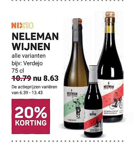 NELEMAN WIJNEN alle varianten bijv: Verdejo 75 cl 20% KORTING