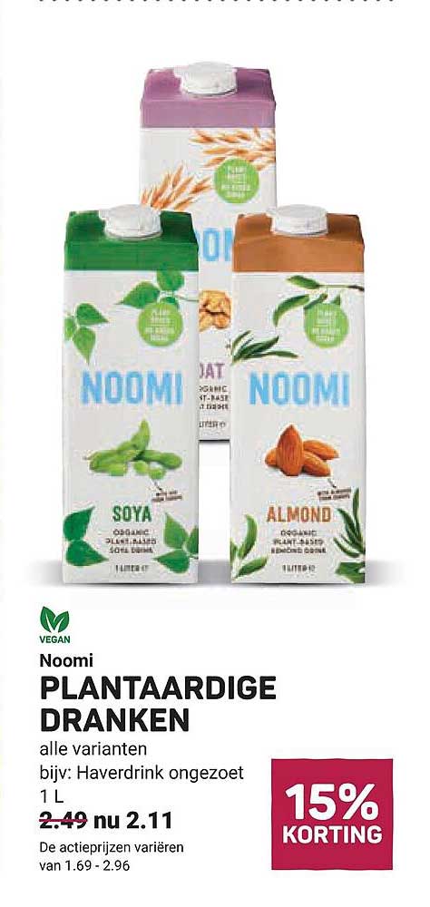 Noomi PLANTAARDIGE DRANKEN alle varianten bijvoorbeeld havერდrink ongezoet 1 L 15% KORTING