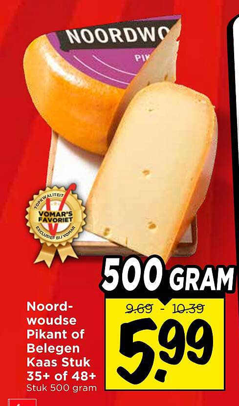 Noord-wo... Pikant of Belegen Kaas Stuk 35+ of 48+ Stuk 500 gram