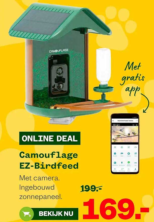 ONLINE DEAL Camouflage EZ-Birdfeed Met camera. Ingebouwd zonnepaneel.