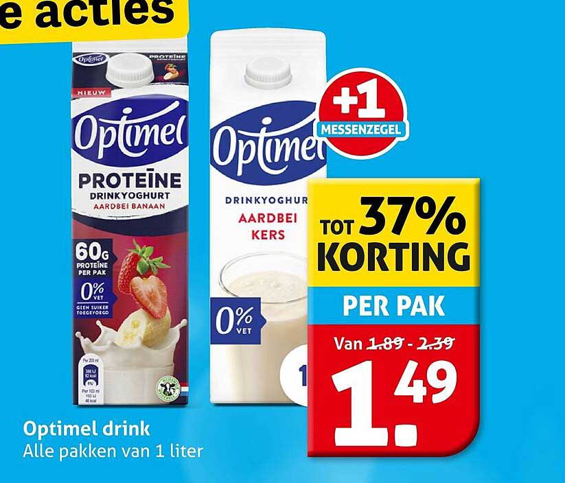 Optimel drink Alle pakken van 1 liter TOT 37% KORTING PER PAK