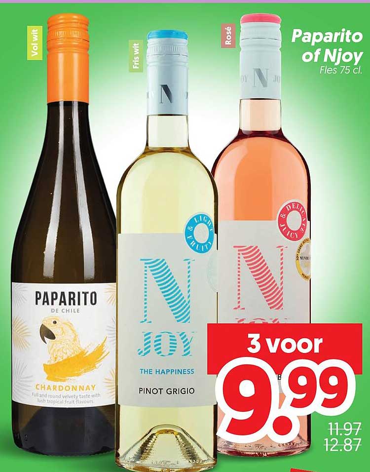 Paparito of Njoy Fles 75 cl. 3 voor 9.99