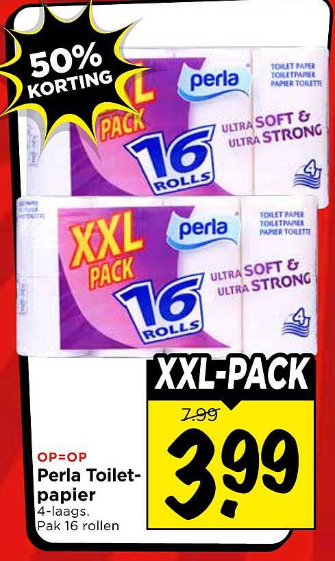 Perla Toiletpapier 4-laags, Pak 16 rollen XXL-PACK