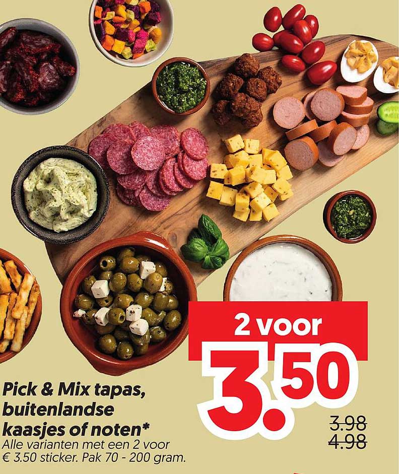 Pick & Mix tapas, buitenlandse kaassies of noten* 2 voor 3.50