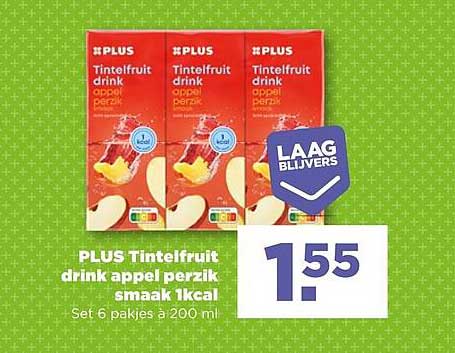 PLUS Tintenfruit drink appel perzik smaak 1kcal
