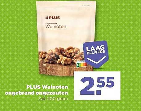 PLUS Walnoten ongebrand ongezouten Zak 200 gram LAAG BLIJVERS