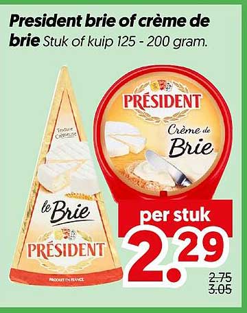 President brie of crème de brie Stuk of kuip 125 - 200 gram.
