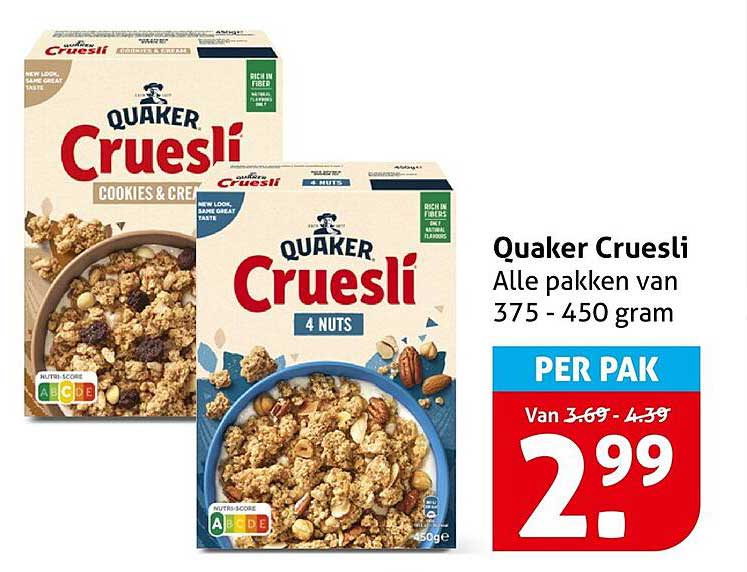 Quaker Cruesli Alle pakken van 375 - 450 gram PER PAK