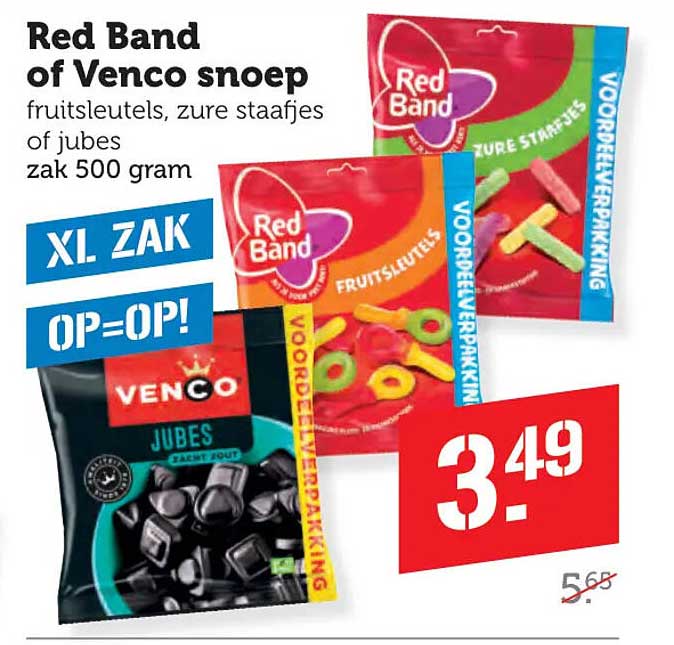 Red Band of Venco snoep fruitsleutels, zure staafjes of jubes zak 500 gram XL ZAK OP=OP!