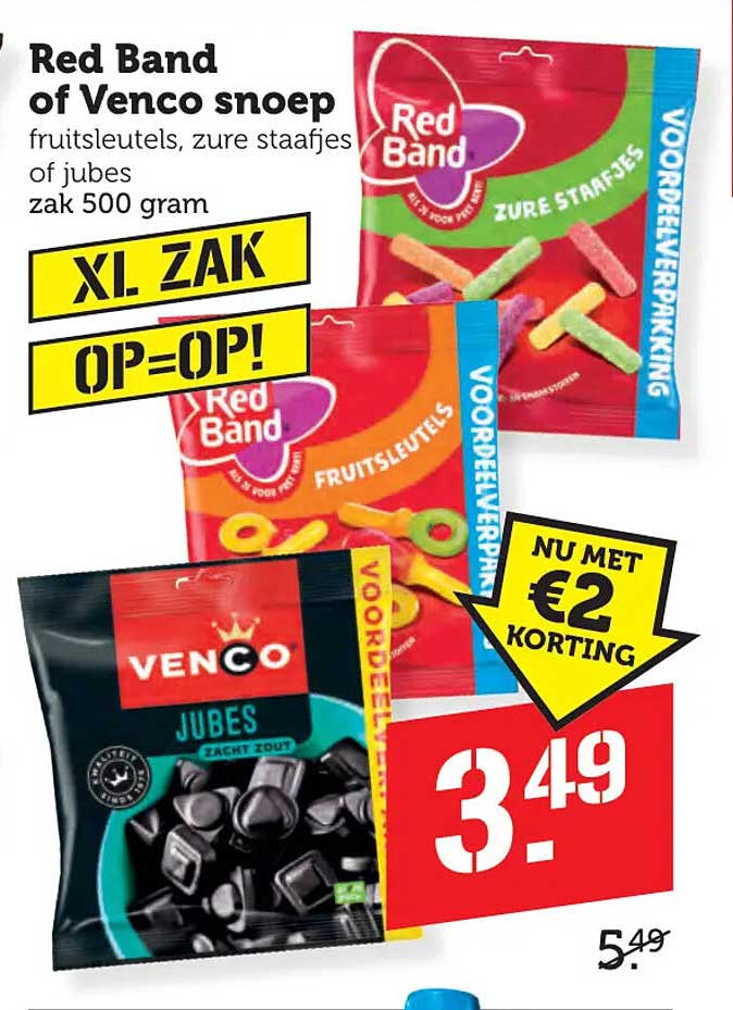 Red Band of Venco snoep fruitsleutels, zure staafjes of jubes zak 500 gram XL. ZAK OP=OP! NU MET €2 KORTING