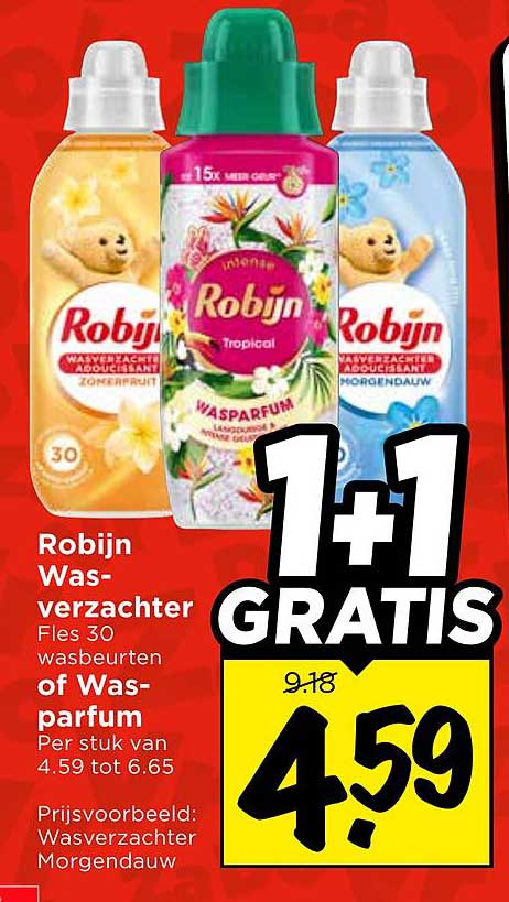 Robijn Was-verzachter Fles 30 wasbeurten of Was-parfum 1+1 GRATIS