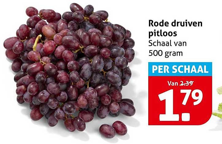 Rode druiven pitloos Schaal van 500 gram PER SCHAAL