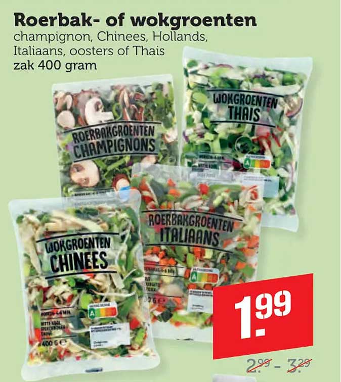 Roerbak- of wokgroenten champignon, Chinees, Hollands, Italiaans, oosters of Thais zak 400 gram
