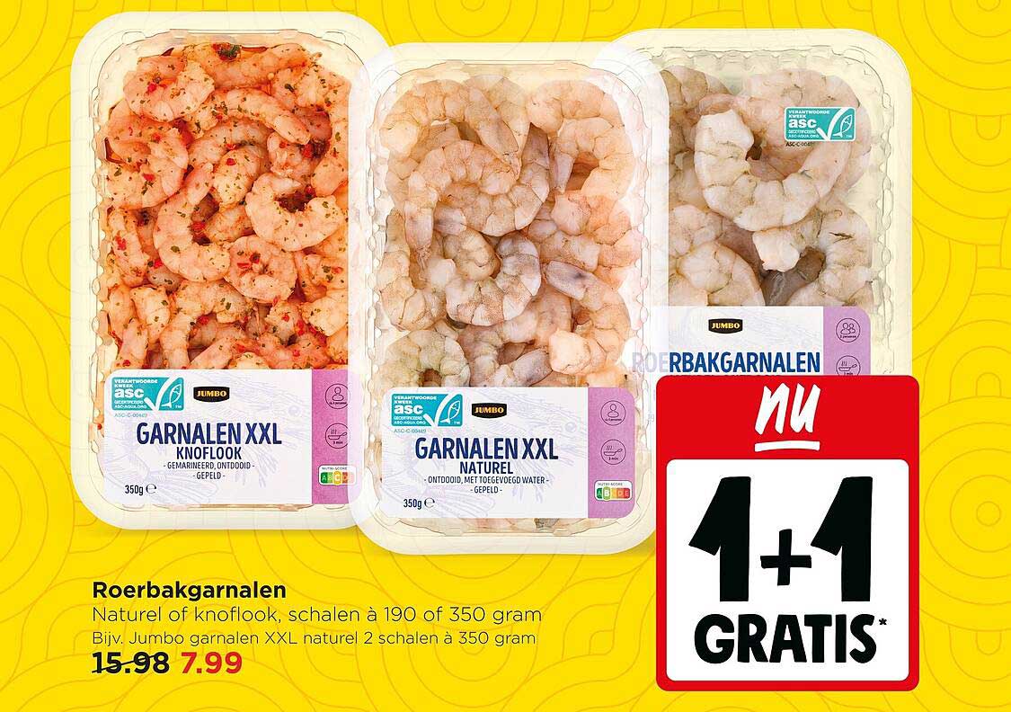 Roerbakgarnalen 1+1 gratis