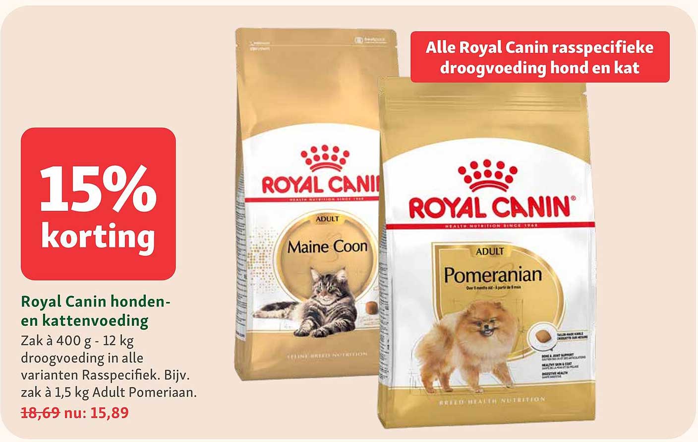 Royal Canin honden- en kattenvoeding 15% korting