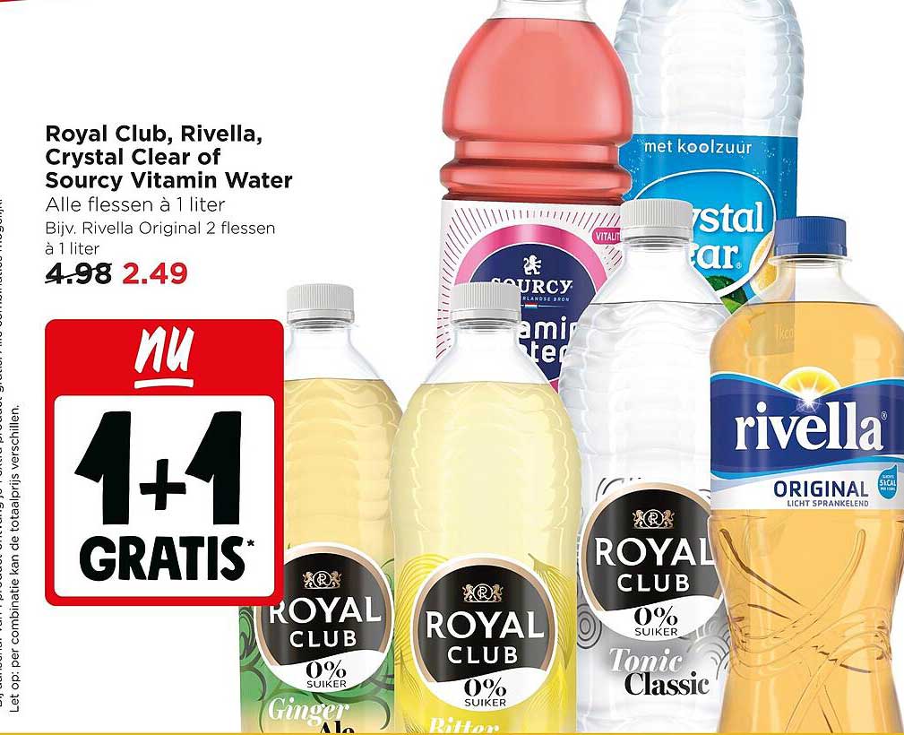 Royal Club, Rivella, Crystal Clear of Sourcy Vitamin Water 1+1 GRATIS