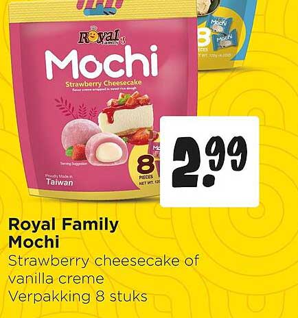 Royal Family Mochi Strawberry cheesecake of vanilla creme Verpakking 8 stuks