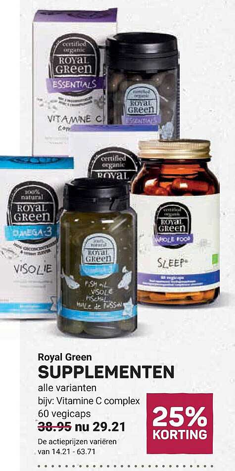 Royal Green SUPPLEMENTEN alle varianten bijv: Vitamine C complex 60 vegicaps 25% KORTING