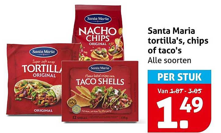 Santa Maria tortilla's, chips of taco's Alle soorten PER STUK