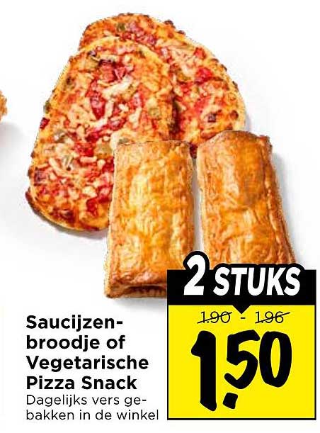 Saucijzen-broodje of Vegetarische Pizza Snack 2 STUKS