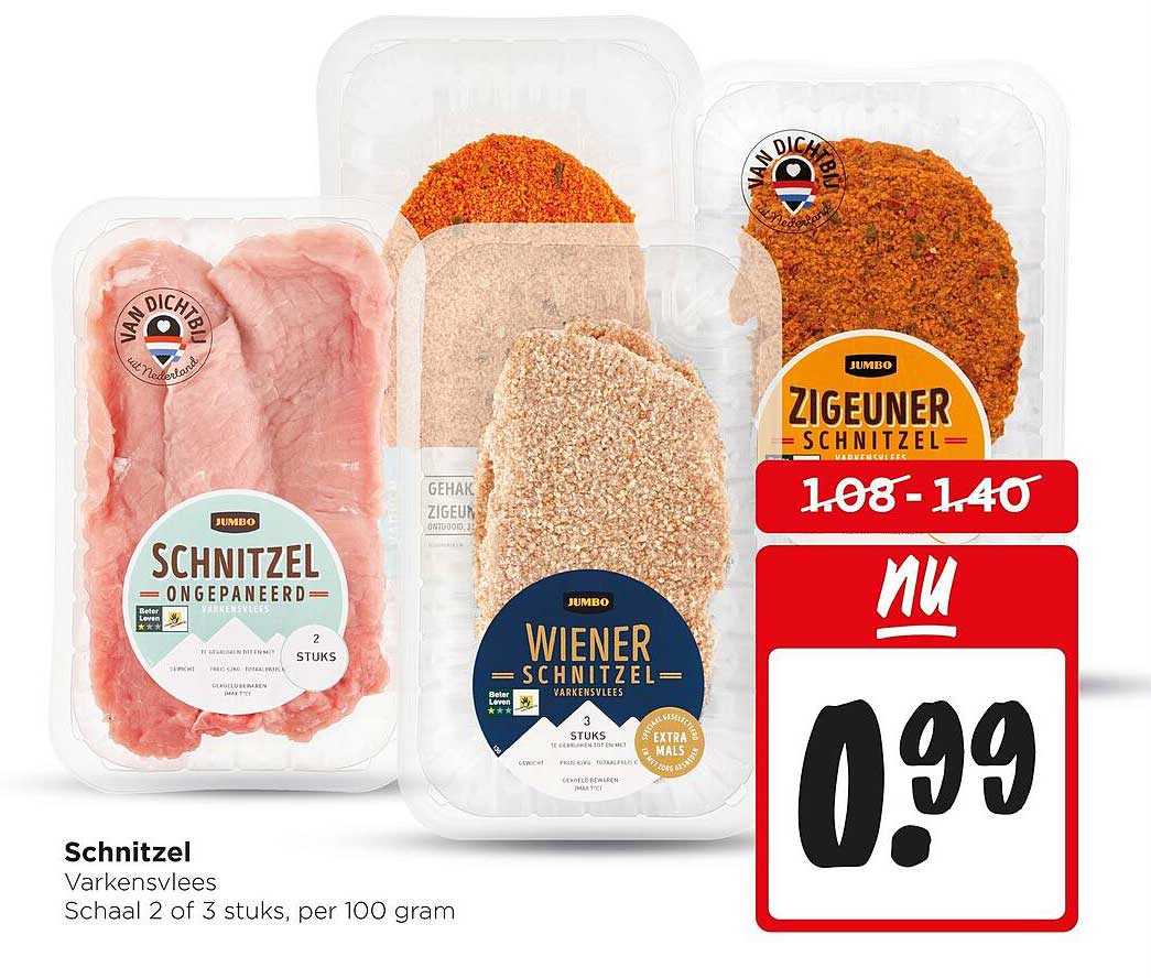 Schnitzel Varkensvlees Schaal 2 of 3 stuks, per 100 gram