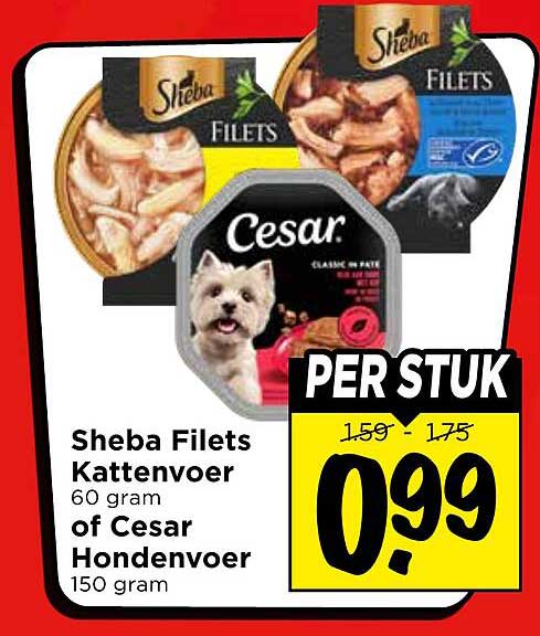 Sheba Filets Kattenvoer 60 gram of Cesar Hondendvoer 150 gram PER STUK
